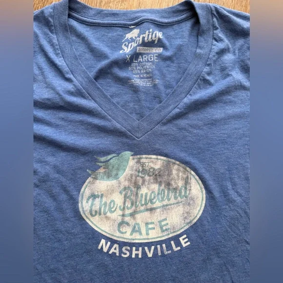 The Bluebird Cafe Nashville V-Neck Short Sleeve Tee - Blue - Picture 3 of 5